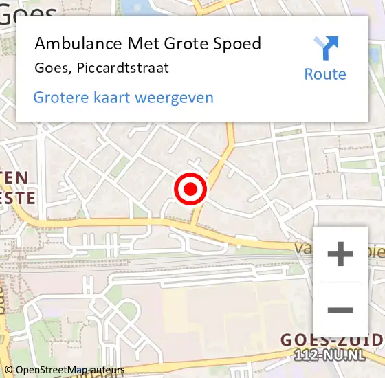 Locatie op kaart van de 112 melding: Ambulance Met Grote Spoed Naar Goes, Piccardtstraat op 16 juli 2018 18:24