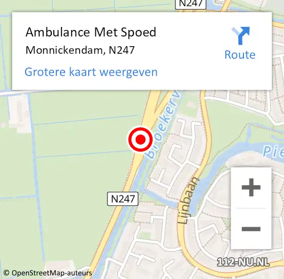 Locatie op kaart van de 112 melding: Ambulance Met Spoed Naar Monnickendam, N247 op 16 juli 2018 18:25