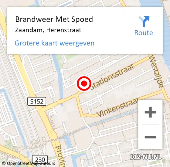 Locatie op kaart van de 112 melding: Brandweer Met Spoed Naar Zaandam, Herenstraat op 16 juli 2018 18:48