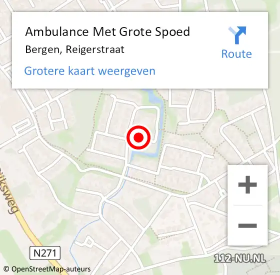 Locatie op kaart van de 112 melding: Ambulance Met Grote Spoed Naar Bergen, Reigerstraat op 16 juli 2018 18:59