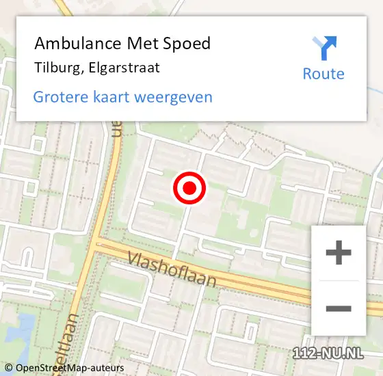 Locatie op kaart van de 112 melding: Ambulance Met Spoed Naar Tilburg, Elgarstraat op 16 juli 2018 19:05