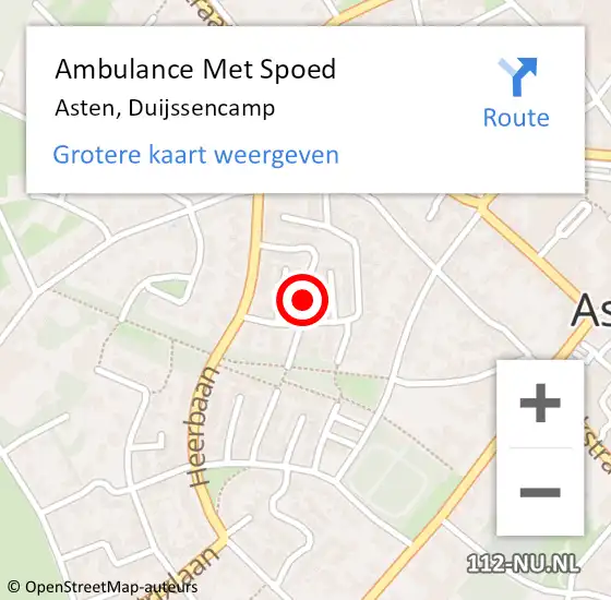 Locatie op kaart van de 112 melding: Ambulance Met Spoed Naar Asten, Duijssencamp op 16 juli 2018 19:14