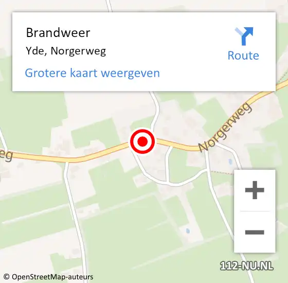 Locatie op kaart van de 112 melding: Brandweer Yde, Norgerweg op 16 juli 2018 19:21