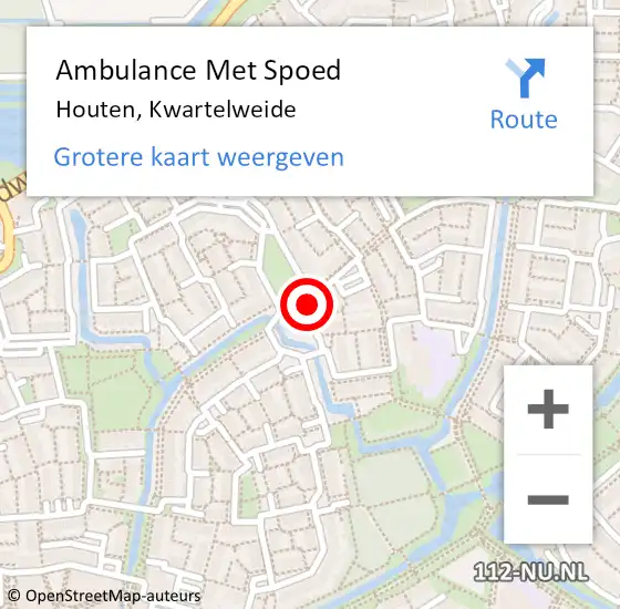 Locatie op kaart van de 112 melding: Ambulance Met Spoed Naar Houten, Kwartelweide op 16 juli 2018 19:23