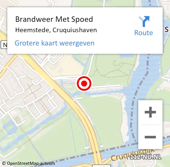 Locatie op kaart van de 112 melding: Brandweer Met Spoed Naar Heemstede, Cruquiushaven op 16 juli 2018 19:23