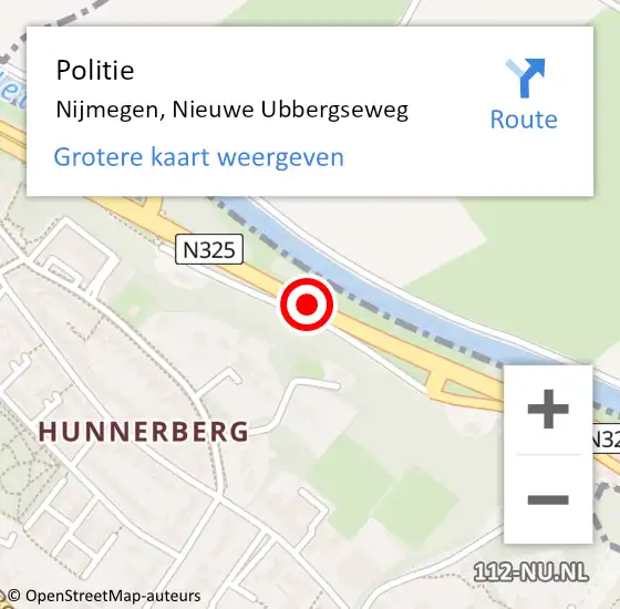 Locatie op kaart van de 112 melding: Politie Nijmegen, Nieuwe Ubbergseweg op 16 juli 2018 20:09