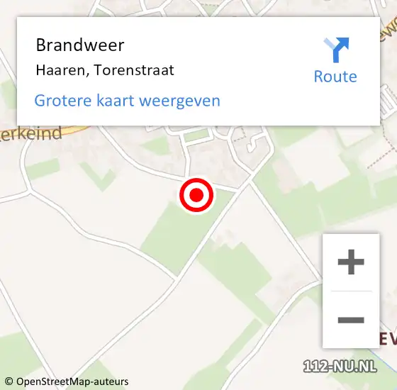 Locatie op kaart van de 112 melding: Brandweer Haaren, Torenstraat op 16 juli 2018 20:23