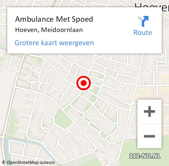 Locatie op kaart van de 112 melding: Ambulance Met Spoed Naar Hoeven, Meidoornlaan op 16 juli 2018 20:43