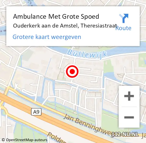 Locatie op kaart van de 112 melding: Ambulance Met Grote Spoed Naar Ouderkerk aan de Amstel, Theresiastraat op 16 juli 2018 21:18