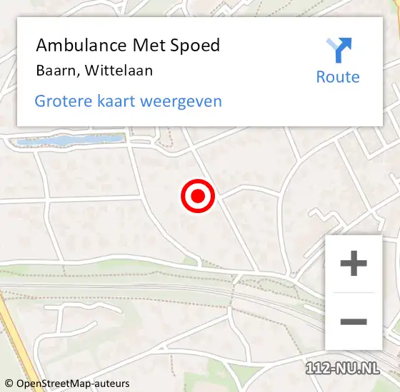 Locatie op kaart van de 112 melding: Ambulance Met Spoed Naar Baarn, Wittelaan op 16 juli 2018 21:23