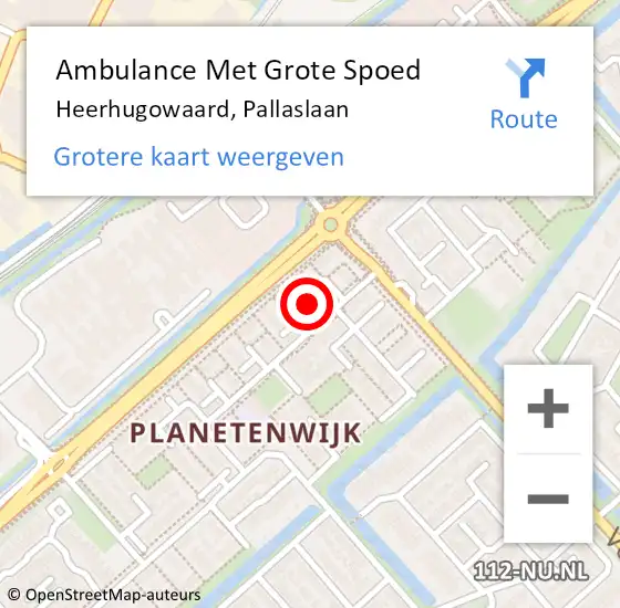 Locatie op kaart van de 112 melding: Ambulance Met Grote Spoed Naar Heerhugowaard, Pallaslaan op 16 juli 2018 22:28