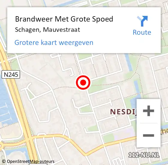 Locatie op kaart van de 112 melding: Brandweer Met Grote Spoed Naar Schagen, Mauvestraat op 17 juli 2018 01:51