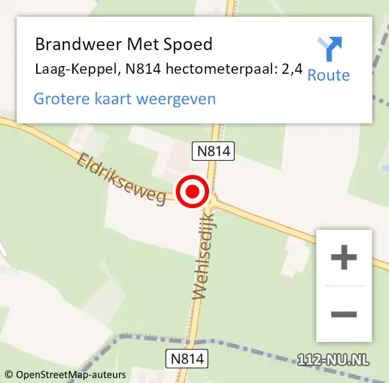 Locatie op kaart van de 112 melding: Brandweer Met Spoed Naar Laag-Keppel, N814 hectometerpaal: 2,4 op 17 juli 2018 02:25