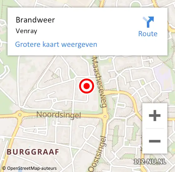 Locatie op kaart van de 112 melding: Brandweer Venray op 17 juli 2018 02:56