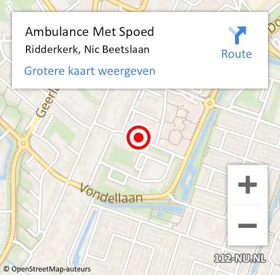 Locatie op kaart van de 112 melding: Ambulance Met Spoed Naar Ridderkerk, Nic Beetslaan op 17 juli 2018 03:30