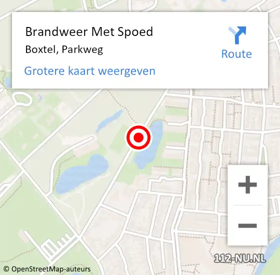 Locatie op kaart van de 112 melding: Brandweer Met Spoed Naar Boxtel, Parkweg op 17 juli 2018 03:59