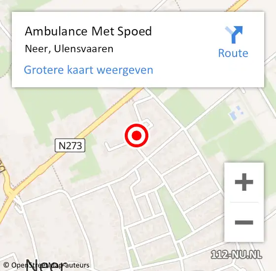 Locatie op kaart van de 112 melding: Ambulance Met Spoed Naar Neer, Ulensvaaren op 17 juli 2018 04:51