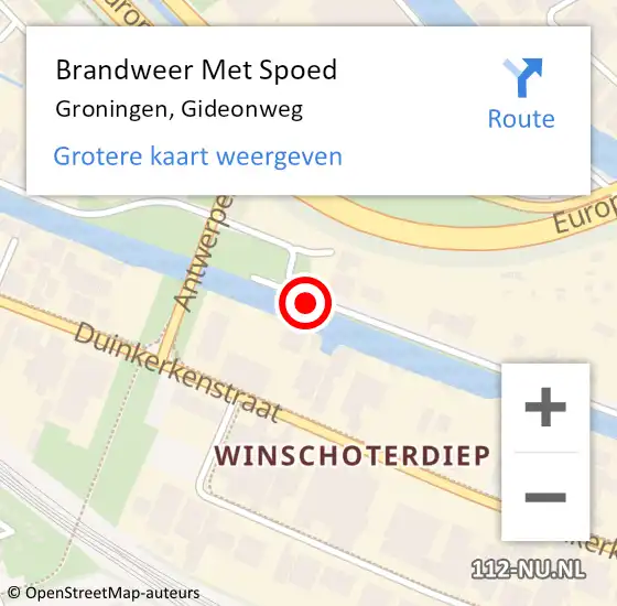 Locatie op kaart van de 112 melding: Brandweer Met Spoed Naar Groningen, Gideonweg op 17 juli 2018 05:26