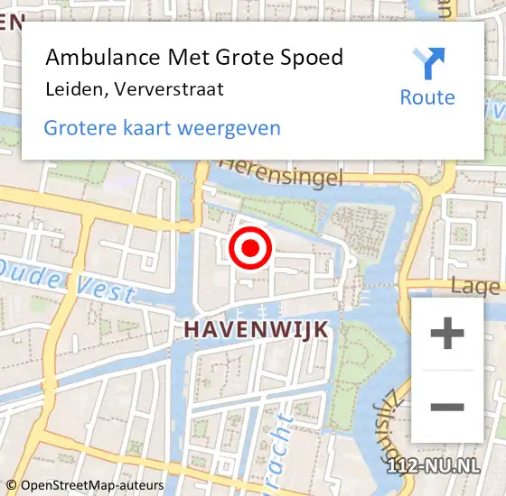 Locatie op kaart van de 112 melding: Ambulance Met Grote Spoed Naar Leiden, Ververstraat op 17 juli 2018 05:49