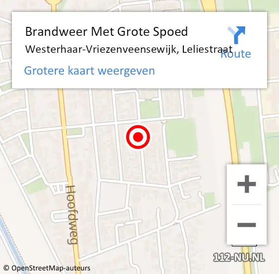 Locatie op kaart van de 112 melding: Brandweer Met Grote Spoed Naar Westerhaar-Vriezenveensewijk, Leliestraat op 17 juli 2018 05:55