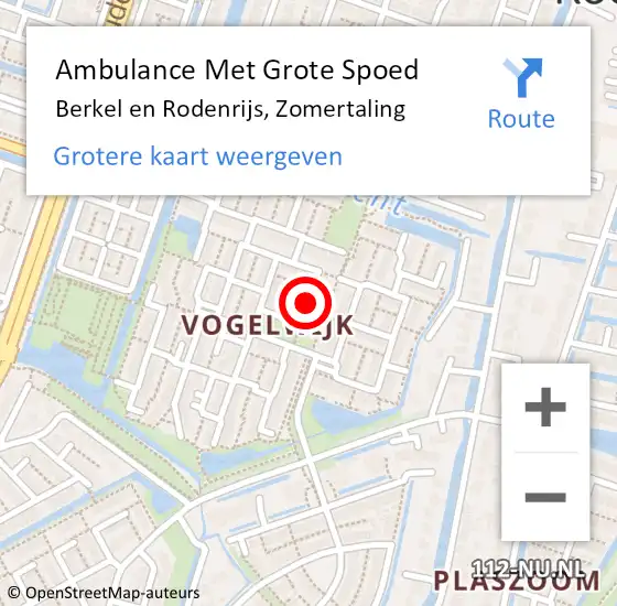 Locatie op kaart van de 112 melding: Ambulance Met Grote Spoed Naar Berkel en Rodenrijs, Zomertaling op 17 juli 2018 06:06