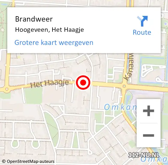 Locatie op kaart van de 112 melding: Brandweer Hoogeveen, Het Haagje op 17 juli 2018 07:58
