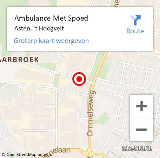 Locatie op kaart van de 112 melding: Ambulance Met Spoed Naar Asten, 't Hoogvelt op 17 juli 2018 08:36