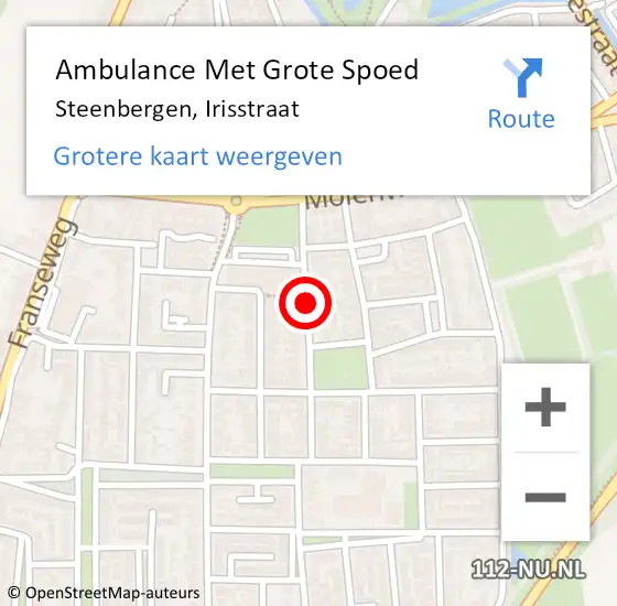 Locatie op kaart van de 112 melding: Ambulance Met Grote Spoed Naar Steenbergen, Irisstraat op 17 juli 2018 08:53