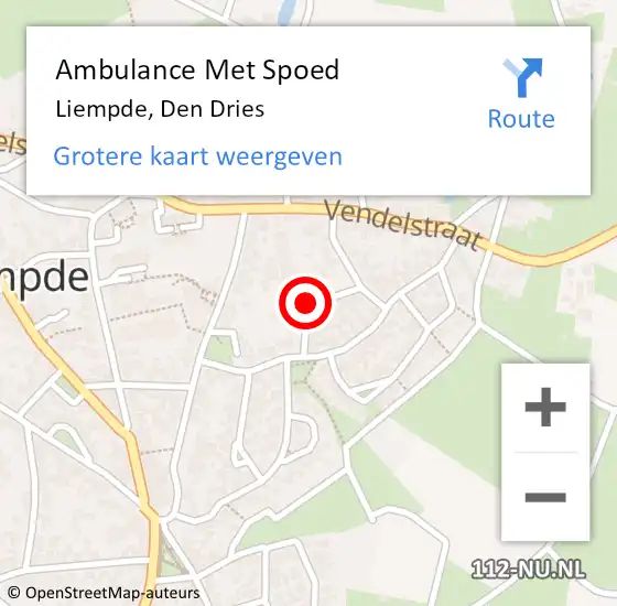 Locatie op kaart van de 112 melding: Ambulance Met Spoed Naar Liempde, Den Dries op 17 juli 2018 09:44