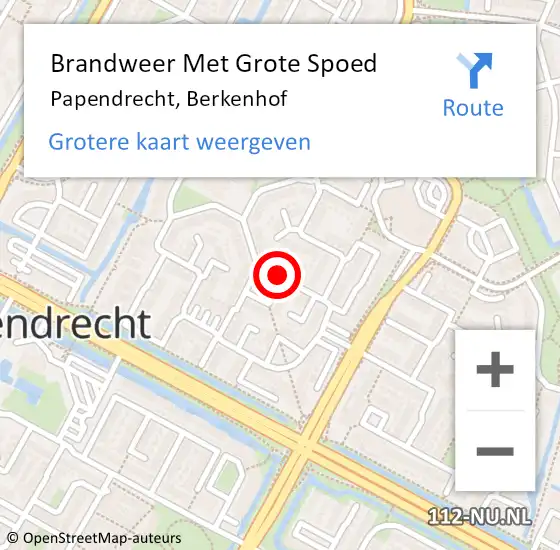 Locatie op kaart van de 112 melding: Brandweer Met Grote Spoed Naar Papendrecht, Berkenhof op 17 juli 2018 11:07
