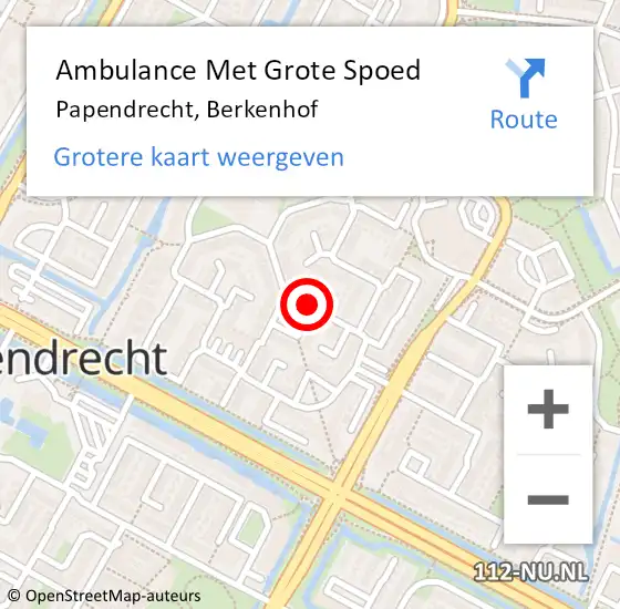 Locatie op kaart van de 112 melding: Ambulance Met Grote Spoed Naar Papendrecht, Berkenhof op 17 juli 2018 11:56