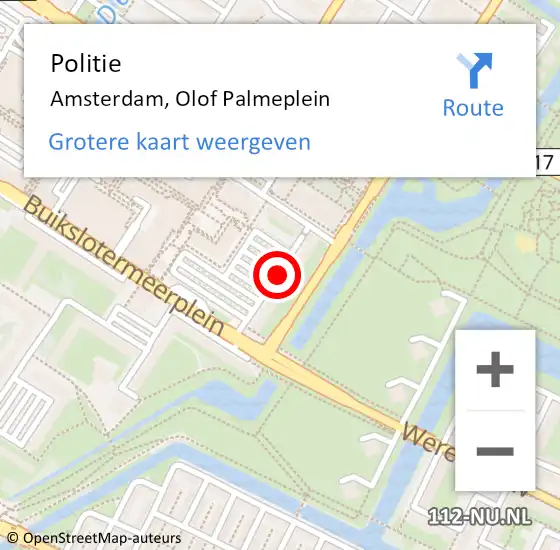 Locatie op kaart van de 112 melding: Politie Amsterdam, Olof Palmeplein op 17 juli 2018 12:20