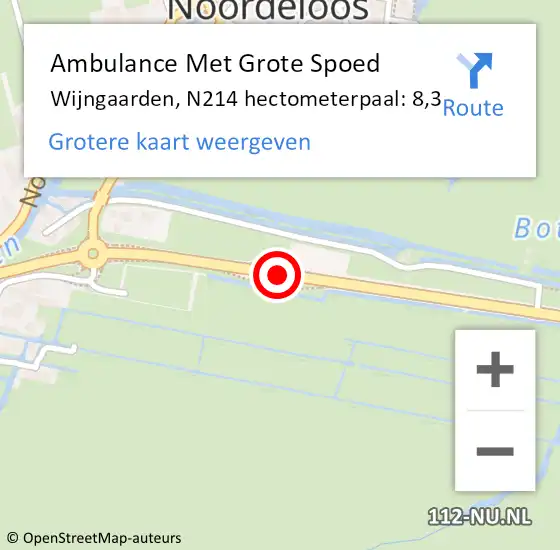 Locatie op kaart van de 112 melding: Ambulance Met Grote Spoed Naar Wijngaarden, N214 hectometerpaal: 8,3 op 17 juli 2018 12:21