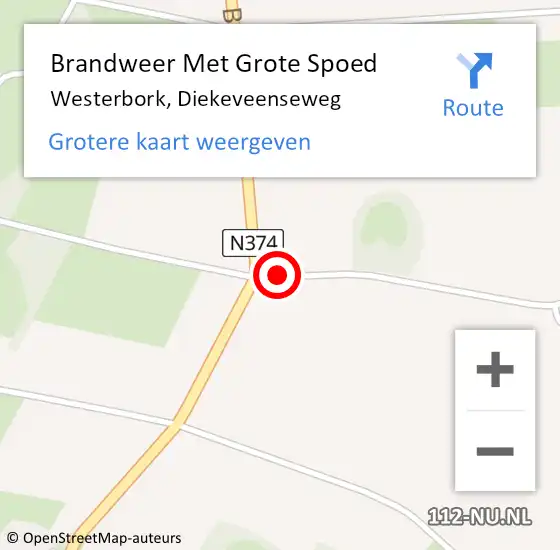 Locatie op kaart van de 112 melding: Brandweer Met Grote Spoed Naar Westerbork, Diekeveenseweg op 17 juli 2018 12:31