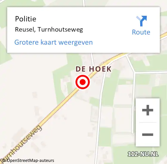 Locatie op kaart van de 112 melding: Politie Reusel, Turnhoutseweg op 17 juli 2018 13:48