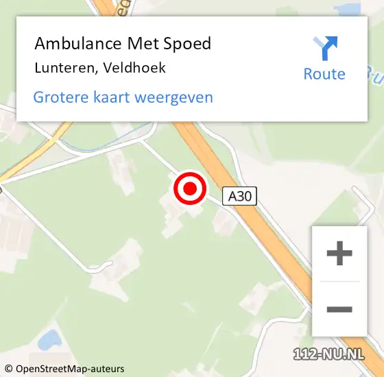 Locatie op kaart van de 112 melding: Ambulance Met Spoed Naar Lunteren, Veldhoek op 17 juli 2018 13:51