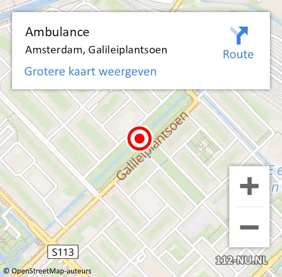 Locatie op kaart van de 112 melding: Ambulance Amsterdam, Galileiplantsoen op 17 juli 2018 13:54