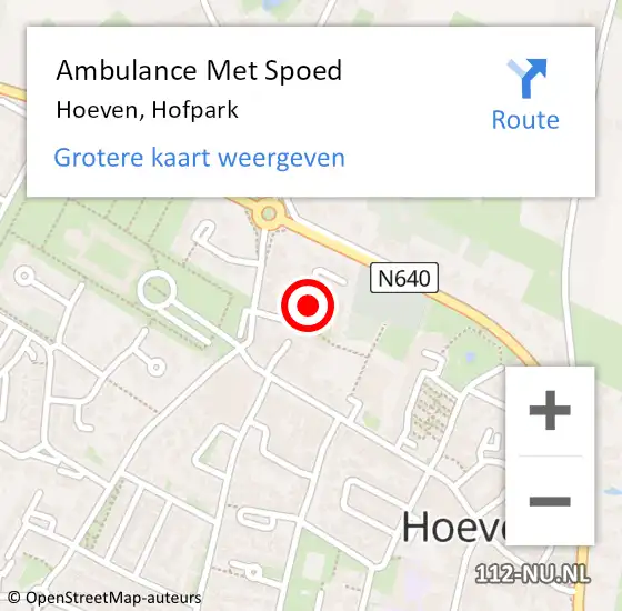 Locatie op kaart van de 112 melding: Ambulance Met Spoed Naar Hoeven, Hofpark op 17 juli 2018 14:20