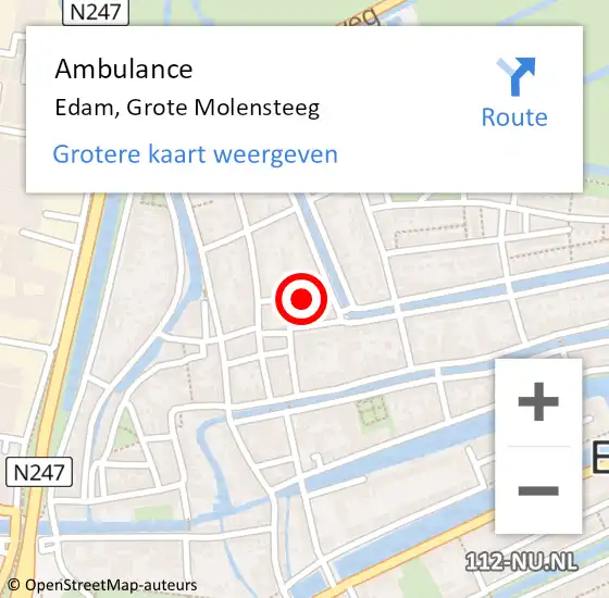 Locatie op kaart van de 112 melding: Ambulance Edam, Grote Molensteeg op 17 juli 2018 14:24