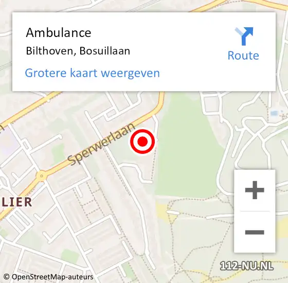 Locatie op kaart van de 112 melding: Ambulance Bilthoven, Bosuillaan op 17 juli 2018 14:46