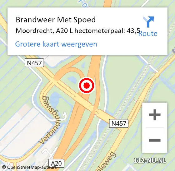 Locatie op kaart van de 112 melding: Brandweer Met Spoed Naar Moordrecht, A20 L hectometerpaal: 46,3 op 17 juli 2018 15:13