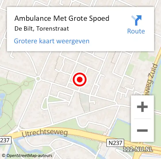 Locatie op kaart van de 112 melding: Ambulance Met Grote Spoed Naar De Bilt, Torenstraat op 17 juli 2018 15:34