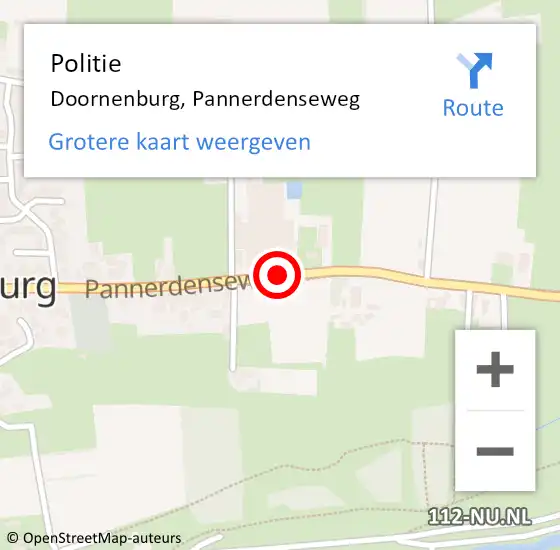 Locatie op kaart van de 112 melding: Politie Doornenburg, Pannerdenseweg op 17 juli 2018 16:06