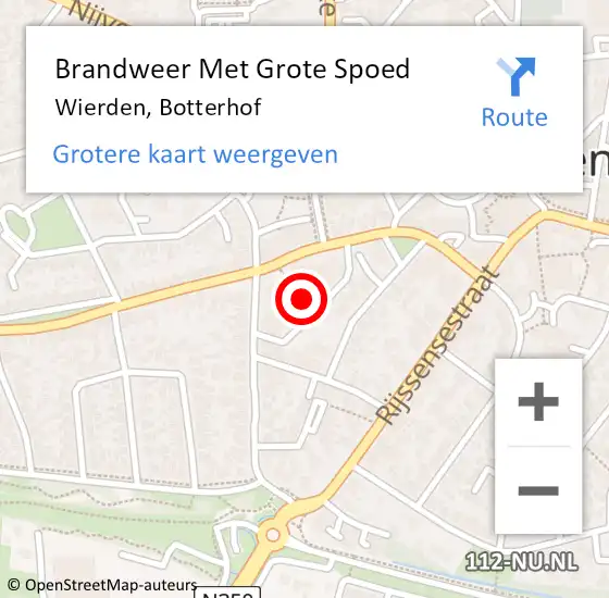 Locatie op kaart van de 112 melding: Brandweer Met Grote Spoed Naar Wierden, Botterhof op 17 juli 2018 16:32