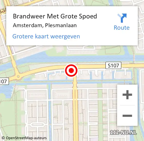 Locatie op kaart van de 112 melding: Brandweer Met Grote Spoed Naar Amsterdam, Plesmanlaan op 17 juli 2018 16:39