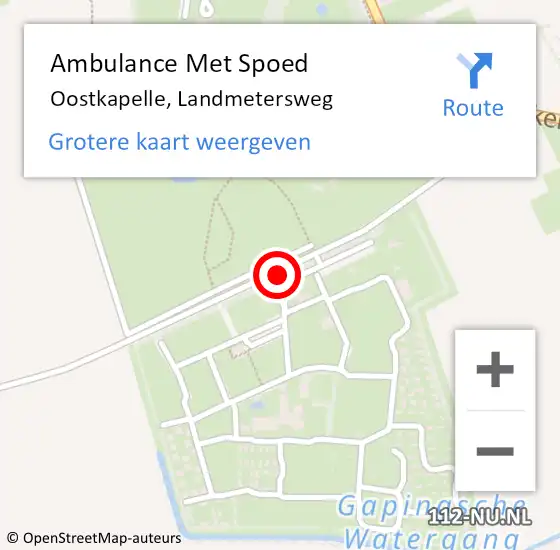 Locatie op kaart van de 112 melding: Ambulance Met Spoed Naar Oostkapelle, Landmetersweg op 17 juli 2018 17:02