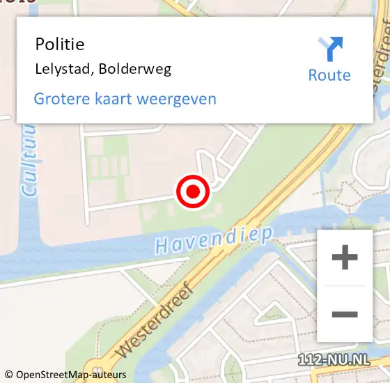 Locatie op kaart van de 112 melding: Politie Lelystad, Bolderweg op 17 juli 2018 17:08