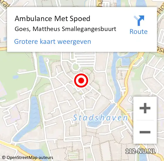 Locatie op kaart van de 112 melding: Ambulance Met Spoed Naar Goes, Mattheus Smallegangesbuurt op 17 juli 2018 17:12