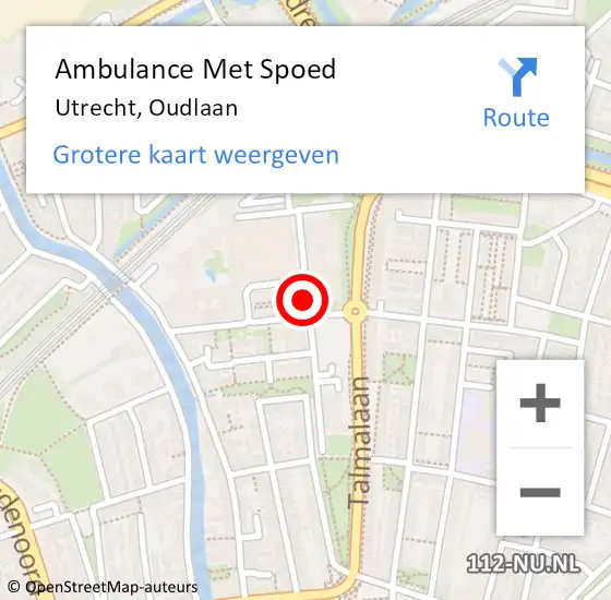 Locatie op kaart van de 112 melding: Ambulance Met Spoed Naar Utrecht, Oudlaan op 17 juli 2018 17:15