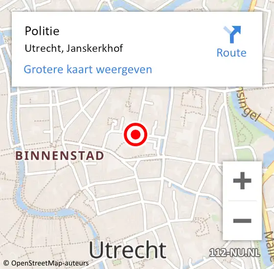 Locatie op kaart van de 112 melding: Politie Utrecht, Janskerkhof op 17 juli 2018 18:12
